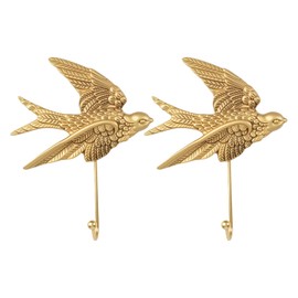 INCREWAY 2PCS Vintage Metal Birds Wall Hooks, Heavy Duty Farmhouse Wall Mounted Hangers for Towels, Keys, Clothes, Hats, Picture Frame, Bags, etc (Golden)