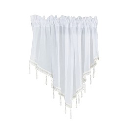 ANCLLO 3 Panels White Crushed Texture Sheer Voile Beaded Rod Pocket Curtain Valance 130 x 60cm