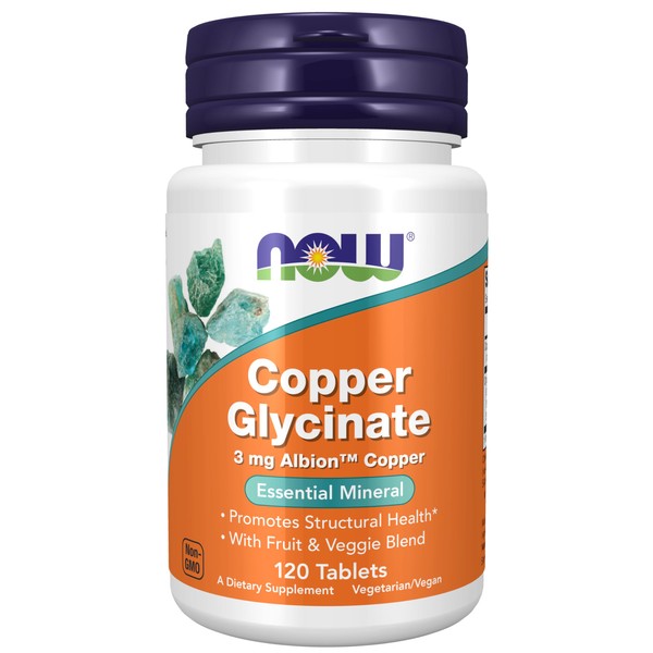 NOW Foods Supplements, Copper Glycinate with 3mg Albion Copper, Promotes