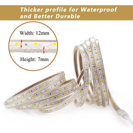 LED Strip, 2 Metres, LED Strip Light with Switch, LED Strip Light, IP65 LED Light Strip, White