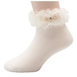 OLIVIA KOO Girl's Organza Multi Ruffle Top Anklet Socks (Infant to 11 Years), Ivory, 3-4 Years