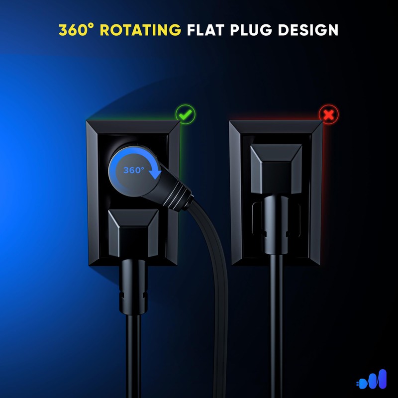 Maximm 360° Rotating Flat Plug Extension Cord 25 feet Flat