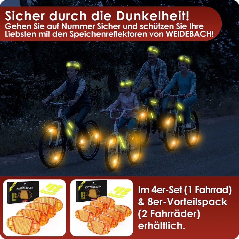 Weidebach 8 x Spoke Reflectors Bicycle with High Radiance, Cat's