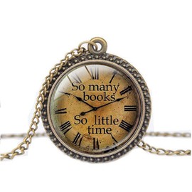 FM FM42 Vintage Style So Many Books So Little time Round Pendant Necklace with 26" Rolo Chain TN1102