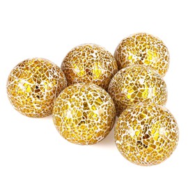 Calolin 6 PCS Golden Mosaic Glass Balls, 3.1 in Decorative Orbs Sphere Balls for Bowls, Vases, Table Centerpieces, Shiny Mosaic Decorative Balls for Living Room, Dining Table, Party Home Decor