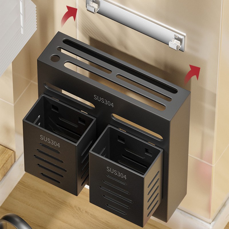 Utensil Holder Stainless Steel Wall Mount Chopstick Draining Storage Shelf