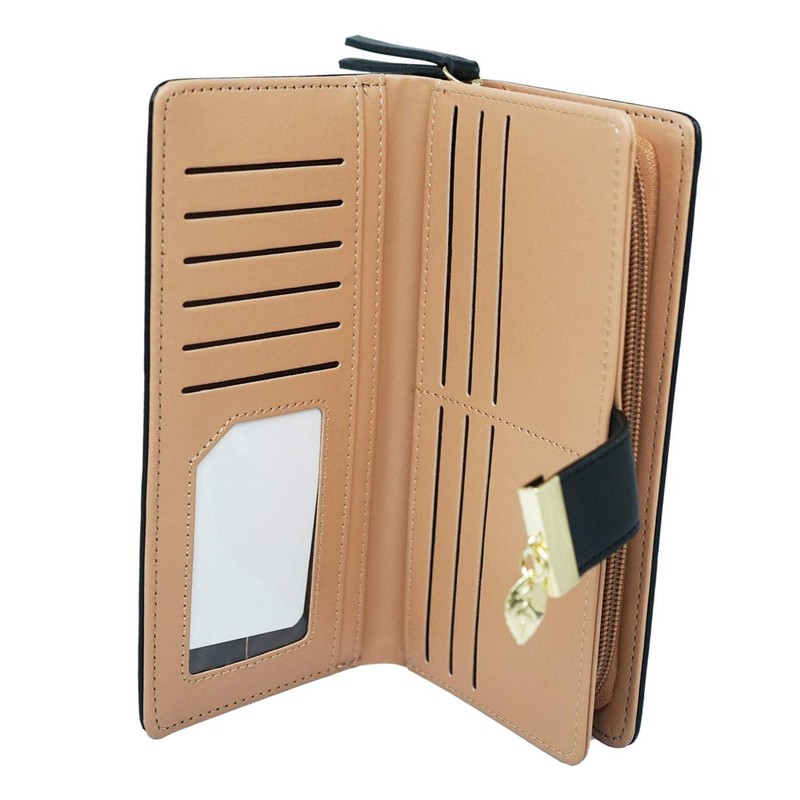 Molylove Women's Leather Wallet Purse Hollow Leaf Pattern Zipper Handbag