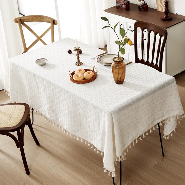 Roxooze Boho Linen Tablecloths for Rectangle Tables, Farmhouse Cotton Table