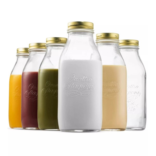 Bormioli Rocco 6 Pack Clear Glass Bottles for Milk Juices