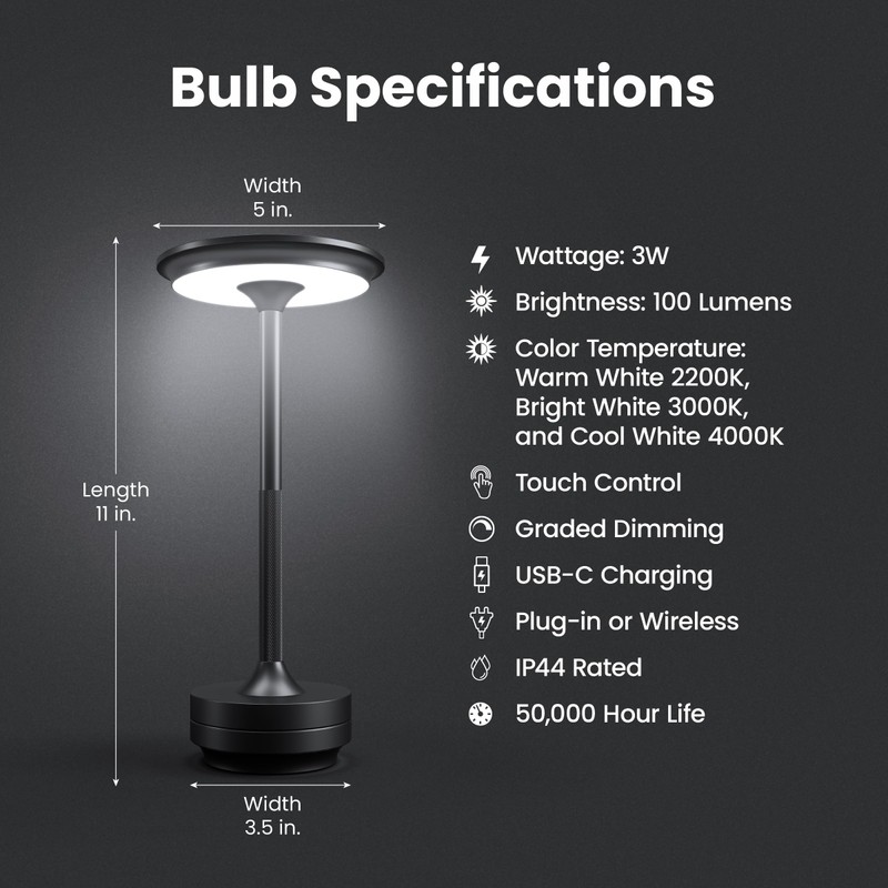 Feit Electric Table Lamp Touch Activated, 3 Color Temperatures, Dimmable,