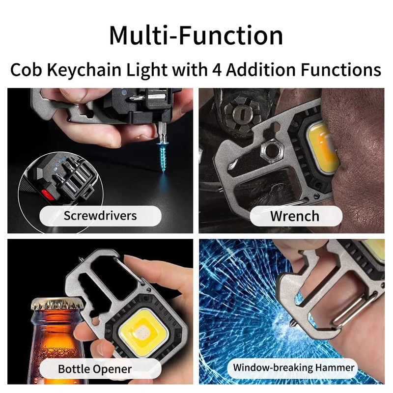 BY-J Cob Mini Flashlight Keychain Light, 500 Lumens Bright Rechargeable,