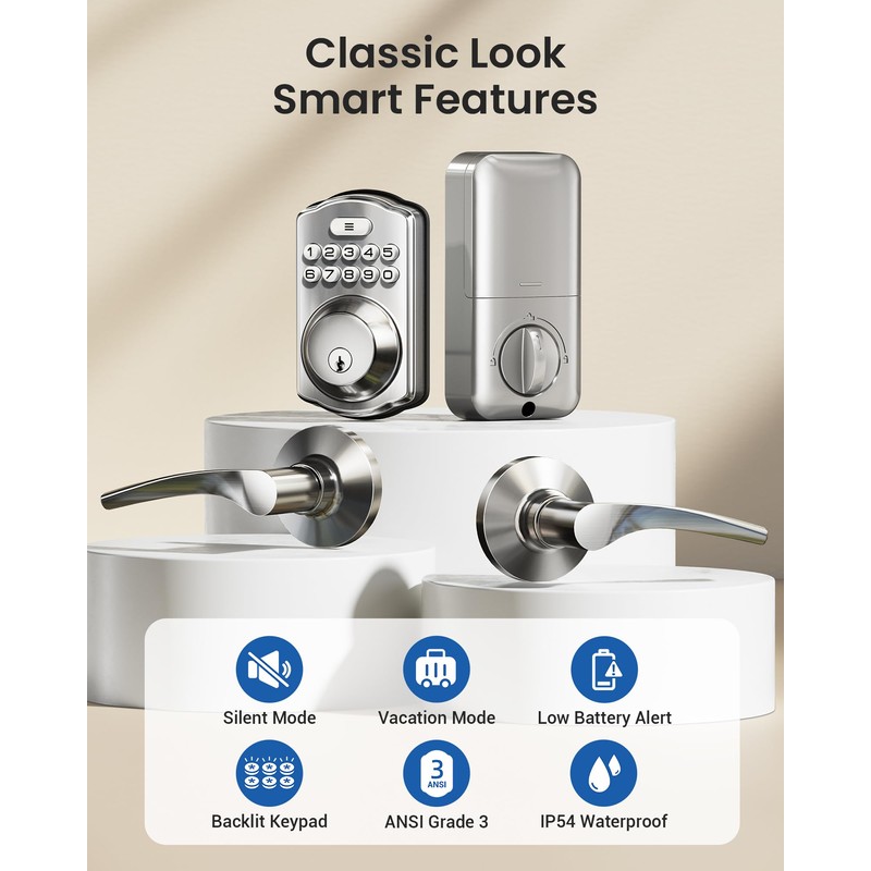 Veise Keyless Entry Door Lock with 2 Lever Handles -