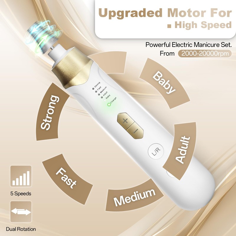 Electric Nail File Drill 2000 mAh Cordless Rechargeable Nail Filer