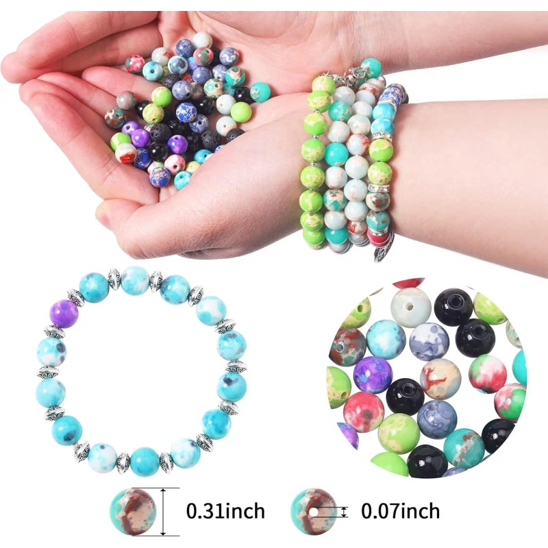 Colle 419pcs Lava Stone Crystal Alloy Beads Kit 8mm Chakra