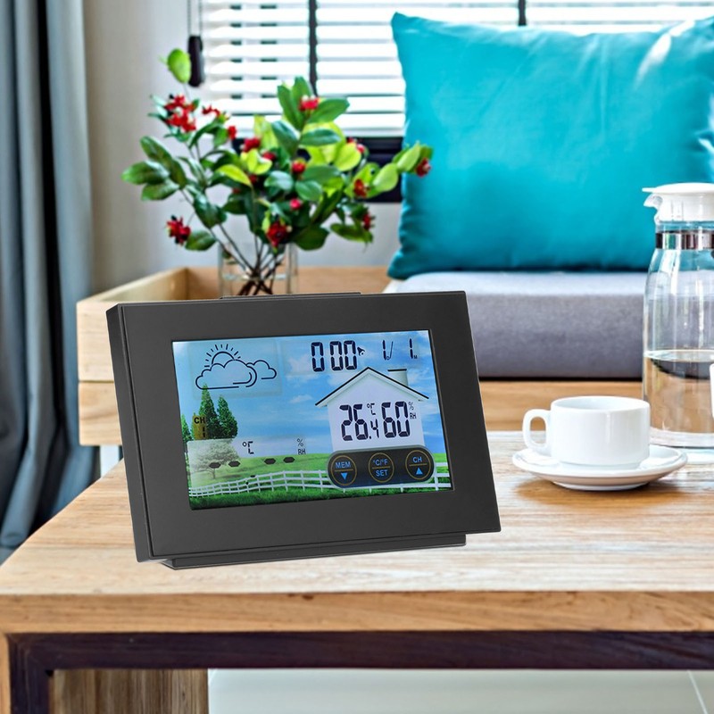 Weather Clock with Color Touch Screen Backlight Indoor Outdoor Thermometer
