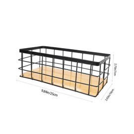 Ipetboom 1Set Creative Iron Art Storage Basket Black Desktop Basket with Wood Board for Easy Organization for Stationery Books Fruits Hollow Hanging Design No Installation