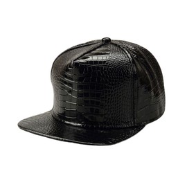 WITHMOONS High Shine Crocodile Baseball Cap Flat Brim Snapback Hat Shiny Hip Hop Cap YZ20191 (Black)