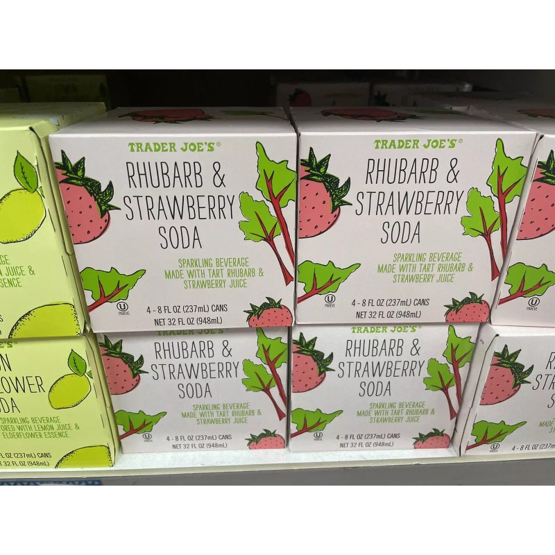 TRADER JOE'S RHUBARB & STRAWBERRY SODA 4 - 8.4 FL
