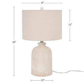 Nourison 24" White Washed Terracotta Farmhouse Textured Table Lamp for Bedside Table, Living Room, Dining Room, Entryway