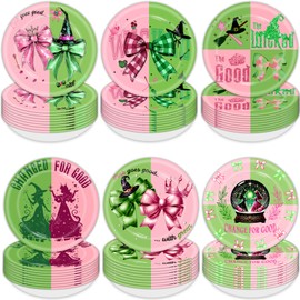 Junyaoii 48 PCS Witch Party Paper Plates Birthday Party Decorations, Pink and Green themed Dessert Paper Plates