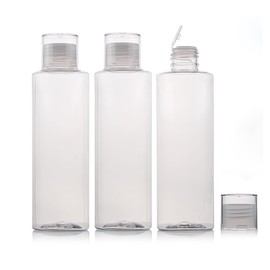 3PCS Empty Clear Refillable Plastic Toner Lotion Cleanser Bottle Jars Travel Cosmetic Storage Container Packing Holder Organizer for Makeup Water Essential Oil Shampoo Shower Gel (250ml/8oz)