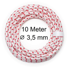 DF QUALITY 10 Metres High-Quality Starter Rope Red/White for Chainsaws, Lawnmowers, Garden Tools, Construction Equipment, Boat Kart RC Braided Cord, Launch Rope (3.5 mm x 10 m)