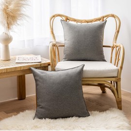 Home Brilliant Grey Outdoor Cushion Covers 45cm x 45cm Sunbrella Fabric Soft Scatter Cushions Covers with Invisible Zipper, Water Resistant Cushion Covers, 18 inch, 4 Pcs, Grey