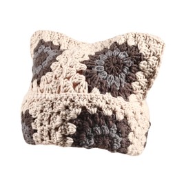 Crochet Hat for Women Cute Beanie Hat Cat Ears Cap Autumn and Winter Handmade Knitted Kawaii Slouchy Mixed Color (US, Numeric, 6 3/4, 7 1/2, Beige and Grey)