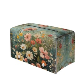 CREAMIC Floral Print Tissue Box Cover Rectangle Modern PU Leather Rectangular Tissue Box Waterproof Tissue Cover Tissue Box Holder Night Stands Bedroom Office Desk, CZA62