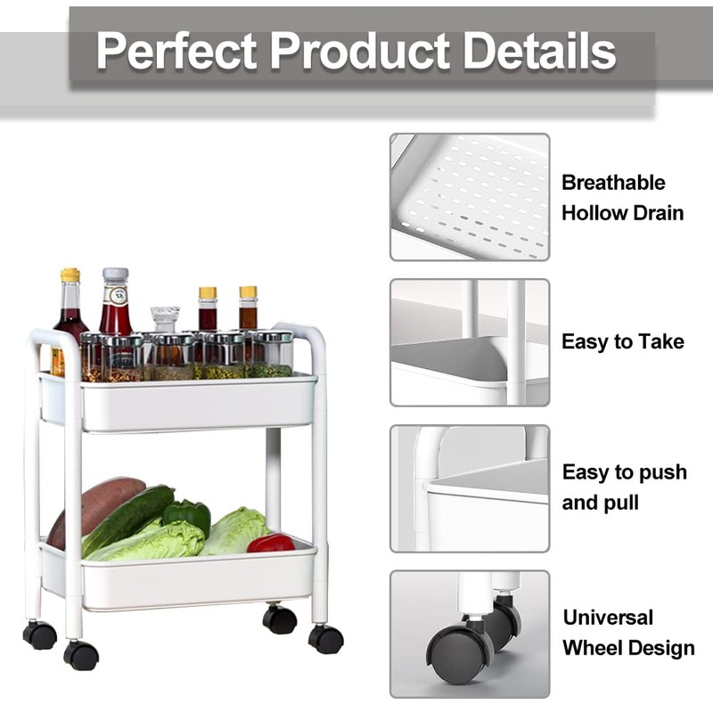 Melody House 2-Tier Utility Rolling Cart Storage Organizer Sofa Side
