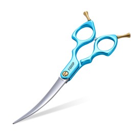 FOGOSP Professional Curved Dog Grooming Scissors with Sharper Self Grinding lightweight and finely trimmed split structure 6.5'' Japan VG10 63HRC for small dogs cat pet(Blue)