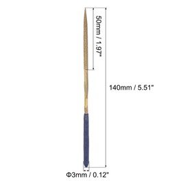 sourcing map Diamond Needle Files, 3mm x 140mm Titanium Coated Triangle Type File Handles Hand Tool for Metal Wood Stone Marble 2pcs
