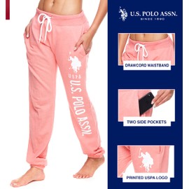 U.S. Polo Assn. Essentials Pink Sweatpants with Pockets, Comfy French Terry Womens Joggers (Coral Heather, Medium)