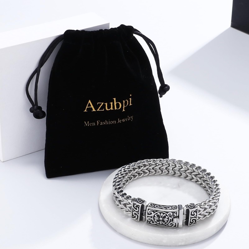 Azubpi Men's 316 Stainless Steel Gothic Viking Bracelet - Flower