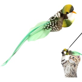 SquarezhenBo Green Bird Cat Toy for Indoor Cats, Cat Toy Wand, Refills, Bird Replacement Head with Bell - Handmade Cat Toy Bird Replacement for Cat Wand, Cat Toy, Feather Toy
