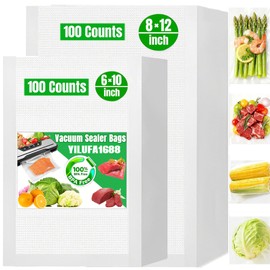 200 Pcs Vacuum Sealer Bags for Food Saver Freezer Bags 100 count 6"x10", 100 Quart 8"x12" Pre Cut Food Storage Commercial Grade Vacuum Seal Sous Vide Cooking Bags Airtight BPA Free