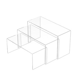 Sezanrpt Clear Display Risers Shelf 3 Pieces, Countertop Rectangular Acrylic Display Storage, Acrylic Organiser Stand for Funko Pop Figure, Cosmetics, Bags, Shoes, Collectibles - 22.8 x 24.1 x 25.4 cm