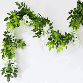4Pcs 6Ft/Piece Artificial Wisteria Flowers Garland Artificial Vine Rattan Hanging Flower for Wedding Party Home Garden Wall Arch Floral Decoration (White)
