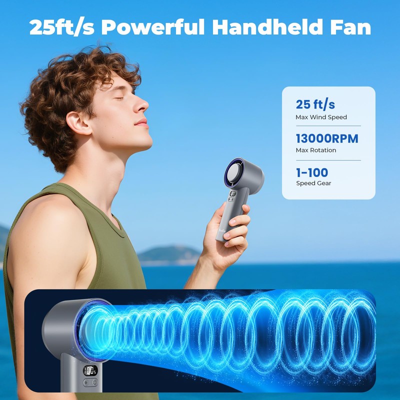 HandFan 5200mAh High Speed Handheld Turbo Fan, 13000 RPM Powerful
