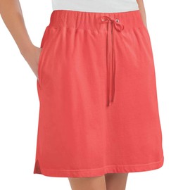 Collections Etc Women's Drawstring Cotton Knit Pull-On Skort with Elastic Waistband - Casual Summer Apparel, Coral, Large