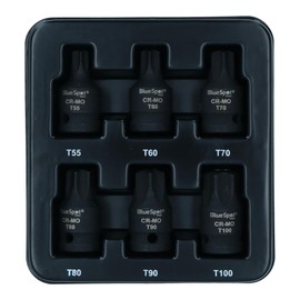 1/2in Drive Impact Impacted Male Torx Star Bit Sockets Stubby T55 – T100 6pc Set
