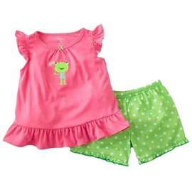 Frog etc.- Pijama de 2 o 4 piezas para niñas pequeñas, 100% algodón, pijama (2-12 años), Rosado/Verde, 2 Años