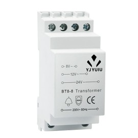 YJYUIU BT8 Doorbell Transformer 8 V 12 V 24 V - Bell Transformer for Max. 8 VA Doorbell Chime - Fits Standard DIN Rail
