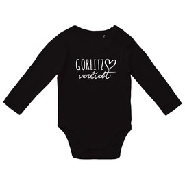 huuraa Baby Bodysuit Görlitz in Love Gift Unisex Long Sleeve Romper Size 62-80 Organic Cotton Fairtrade Görlitz Gift Idea, black