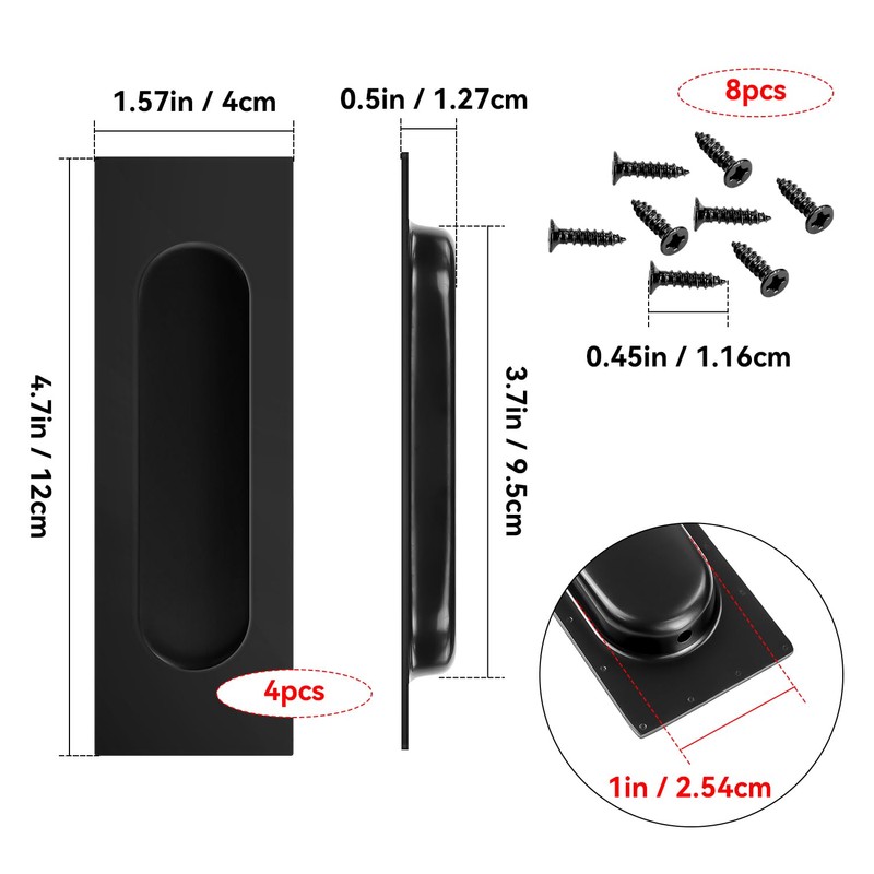 yuntop Black Sliding Closet Door Handles Recessed Finger Flush Pulls