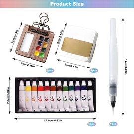 Mini Watercolour Paint Set Travel Watercolour Set 8-Grid Wooden Portable Watercolor Palette with 12 Colors Watercolor Paints, Includes Sketchbook & Watercolor Brush – Perfect for Artists, Beginners an