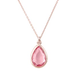 LATELITA Pisa Pendant Necklace 18ct Rosegold Plated Sterling Silver Natural Gemstone Pear Pink Tourmaline Pink Rosegold Perfect Partywear October