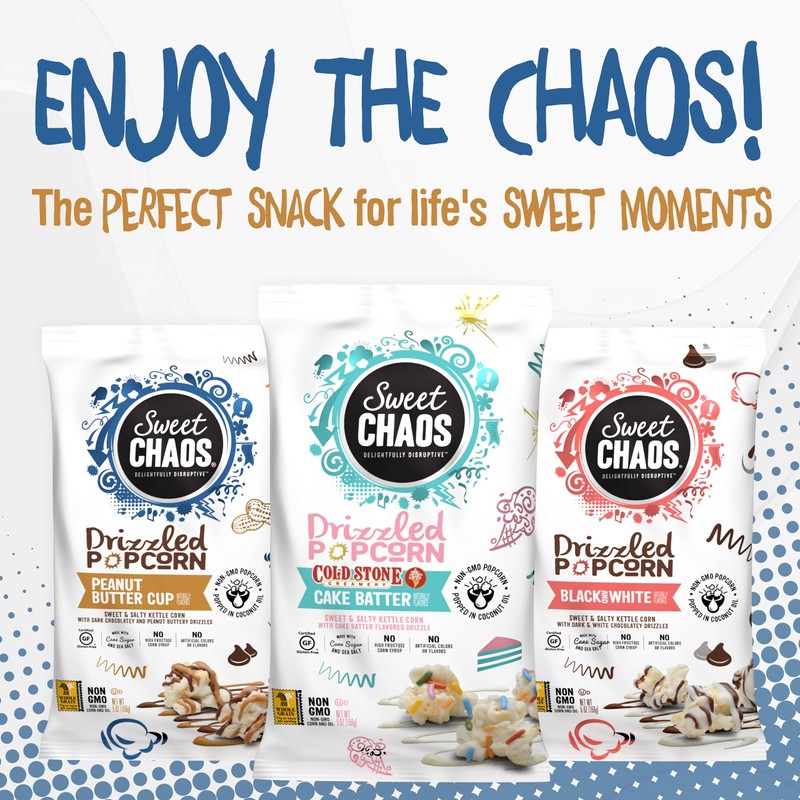 Sweet Chaos Peanut Butter Cup Drizzled Popcorn | Naturally Flavored