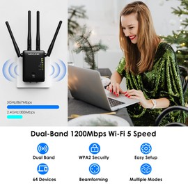 WAVLINK Wi-Fi Range Extender, AC1200 Wireless WiFi Booster, AP Access Point, WiFi Repeater Signal Booster with Dual Band 5Ghz 2.4Ghz, Works Any Router