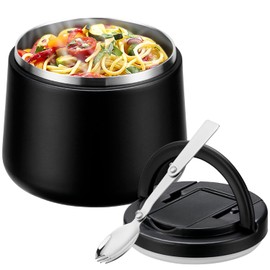 Soup Thermo for Hot Food 14oz Lunch Containers with Buckle Lid Wide Mouth Hot Food Jar Vacuum Insulated Stainless Steel Bento Box Leakproof with Spoon(Black)
